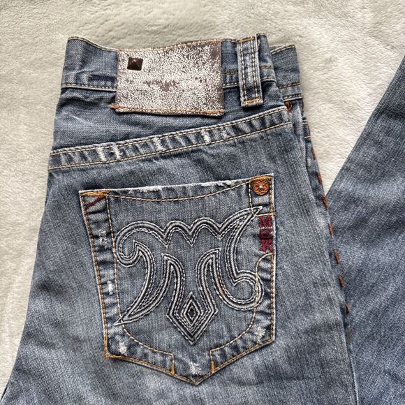 MEK Denim Jeans Boracay Bootcut Mens Distressed Embellished Medium Wash 32x32 - Picture 2 of 16